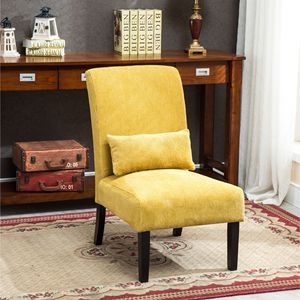 Poltrona Moderna Senza Braccioli in Tessuto Chenille Pisano con Cuscino Giallo per Soggiorno - Product Image 3