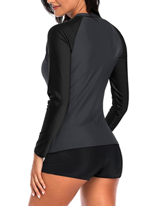 Maillot de bain Rash Guard pour femmes, manches longues, deux pièces, protection UV, haut de maillot de bain, short de bain, logo personnalisé, prix abordable - Product Image 2
