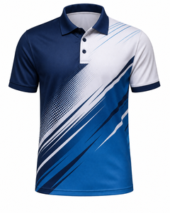 Camiseta Casual de Manga Corta para Hombre, Diseño Geométrico en la Parte Delantera, Secado Rápido, Tejido de Spandex/Poliéster, Azul y Blanco, Estilo Deportivo Moderno - Product Image 1
