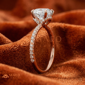 Bague de fiançailles en or rose 14K/18K avec coupe coussin et bande pavée |   Bague de mariage élégante pour femme - Product Image 2
