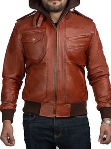 <b>Mens</b> Watchman Hooded Brown Vintage <b>Leather</b> <b>Jacket</b> - Product Image 3