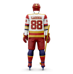 Uniforme de Hockey sobre Hielo Personalizado para Hombre, Jersey a Rayas de Manga Larga, Rojo, Blanco y Dorado, Sublimado, Absorbente de Humedad, Ropa Deportiva de Invierno - Product Image 2