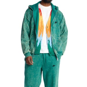Conjunto de chándal vintage para hombre con cremallera, sudadera de felpa con lavado ácido y chándal de felpa de algodón grueso personalizado estilo streetwear - Product Image 1