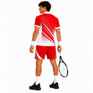 Conjunto de Camiseta y Pantalones Cortos de Tenis Sublimados Rojos y Blancos para Hombre, Transpirables, Ajuste Atlético, Ropa Deportiva de Verano, Personalizable para Equipos y Marcas - Product Image 6