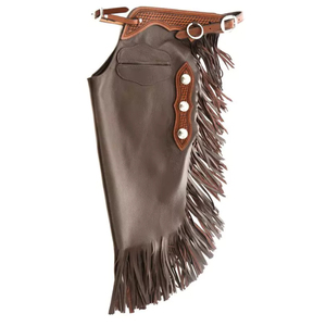 Chaps en cuir véritable pour homme, style western, avec franges et boucle de fermeture, taille haute, coupe décontractée, logo personnalisé pour l'équitation - Product Image 4