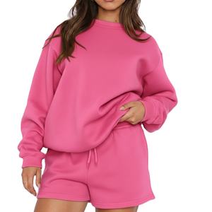 Conjunto Deportivo de Dos Piezas para Mujer, Tejido de Punto, 100% Algodón, Top de Manga Larga, Pantalones Cortos hasta la Rodilla, Color Sólido Informal, Transpirable, Ligero, OEM - Product Image 1