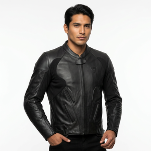 <b>Men's</b> Black Leather <b>Jacket</b> Stand Collar Zipper Windproof Slim Fit Style Autumn Wear - Product Image 2