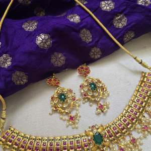 One Gram Kempu Choker Alloy with Gold Plating Oxidized Polish Casual Fashion Jewelry Set - Product Image 2