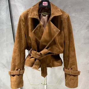 Chaquetas de Otoño para Mujer, Chaquetas de Gamuza de Oveja Genuina, Chaqueta de Cuero de Gamuza para Mujer - Product Image 1