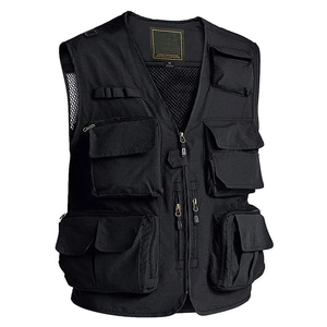 Chaleco Utilitario Multibolsillos Negro para Hombre, Cierre de Cremallera, Transpirable, para Pesca, Caza y Camping - Product Image 3