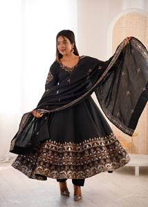 Traje Anarkali Negro Bordado para Mujer, Ropa Étnica India con Lentejuelas, Vestido de Fiesta Listo para Usar con Dupatta, Venta al por Mayor, Estilo Pakistaní - Product Image 2