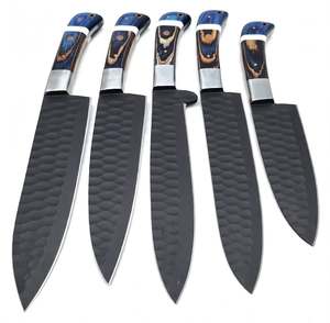 Ensemble de 5 couteaux de chef noirs martelés faits à la main, manche en bois bleu, outil de cuisine en acier inoxydable - Product Image 4