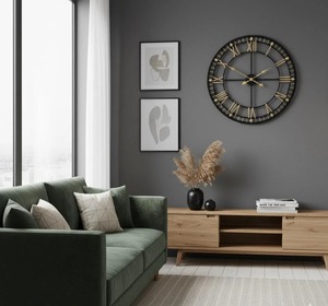 Stylish Black Frame <b>Wall</b> <b>Clock</b> With Gold Roman Numbers Ideal For Office Cabin And Home Workspace <b>Decor</b> Wholesupply From India - Product Image 5