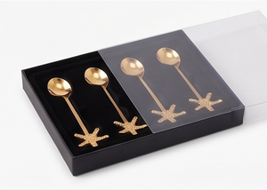 Juego de 4 cucharas de acero inoxidable chapadas en oro con mango de estrella de mar, cubiertos novedosos para fiestas y uso en la cocina. - Product Image 6