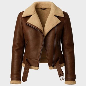 Genuine Sheepskin Leather Aviator Jacket Women's Biker <b>Coat</b> - Product Image 3