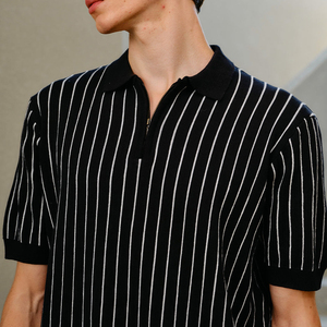 Camisas Polo Blancas de Manga Corta con Rayas Verticales para Hombre, Logotipo Personalizado, Anti-Pilling, Cierre de Cremallera de un Cuarto, Camisa Polo de Punto para Hombre - Product Image 4