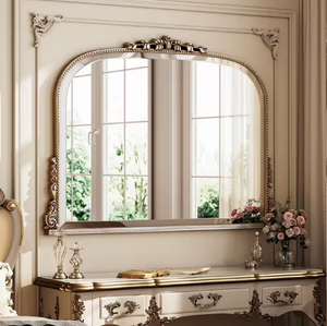 This warm, natural wood <b>rectangular</b> <b>mirror</b> offers an elegant, finely etched floral border available at wholesale prices. - Product Image 5