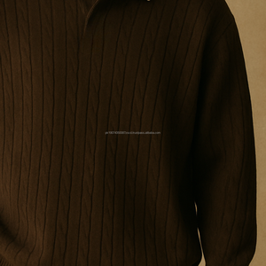 Wholesale Custom Logo Design OEM ODM Long Sleeve <b>Polo</b> <b>Neck</b> Cable Brown Men's Acrylic Knitted Quick Dry Breathable Winter - Product Image 3