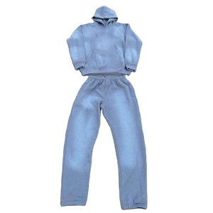 Ensemble de survêtement en molleton de coton pour homme, sweat à capuche et pantalon, couleur unie, respirant, pull chaud pour l'hiver - Product Image 1