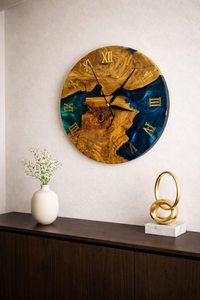 Modern Large Wall <b>Clock</b>, Unique Wood & Epoxy Art Deco Living Room Wall <b>Clock</b> - Product Image 6
