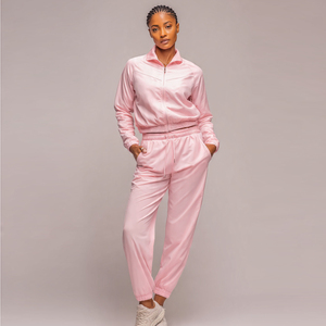 Turn <b>Down</b> Collar Polyester Sweatshirts <b>Pants</b> Set Women 100% Polyester Zipper Streetwear Sweatsuit Women's - Product Image 1