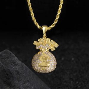 Collier pendentif sac à monnaie en argent 925 avec cristaux de strass micro-pavés, bijoux unisexes classiques pour tous les jours - Product Image 4