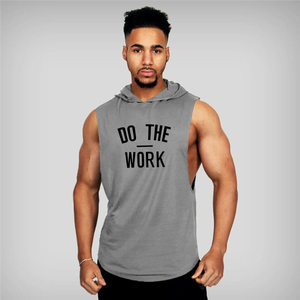 เสื้อกล้ามมีฮู้ดสีแดงสำหรับผู้ชาย พิมพ์ลาย Do The Work สไตล์ลำลอง ทรงเข้ารูป ผ้าถักเนื้อฝ้าย ใส่สบายในฤดูร้อน เสื้อฮู้ดแขนกุดสำหรับผู้ชาย - Product Image 2