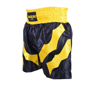 High Quality Men's Boxing Shorts Yellow <b>Black</b> Color Breathable Quick Dry Satin High Elastic Waist Adult's Boxing Trunks - Product Image 3