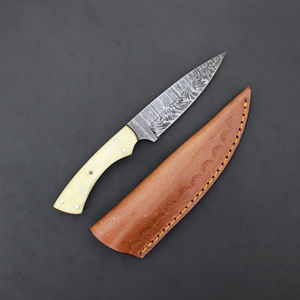 Premium Quality Damascus Steel Camel <b>Bone</b> Skinner <b>Knife</b> with Comfortable <b>Handle</b> Grip Full Tang Leather Sheath OEM Customizable - Product Image 1