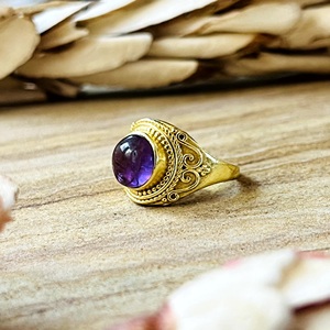 Bagues en laiton aspect haut de gamme, bague tribale en améthyste, bijoux bohèmes en laiton pour femme, plaqué or 18 carats, filigrane perlé, vente en gros/OEM/ODM - Product Image 4