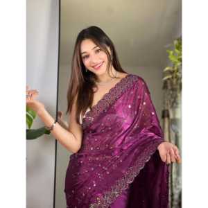 Designer Silk Saree with Embroidery <b>Sequins</b> Thread Work - Product Image 2