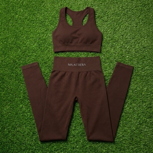Conjunto Deportivo para Mujer, Top Deportivo Marrón con Espalda Cruzada y Leggings de Cintura Alta, para Yoga, Gimnasio, Fitness y Entrenamiento - Product Image 6