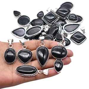 Lot de 50 pendentifs en pierre d'onyx noir, breloques chrétiennes vintage plaquées argent 925 pour hommes et femmes - Product Image 6