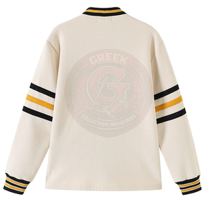 Cardigan tricoté à col en V pour homme, motif Alpha Phi A, broderie lettres grecques AΦA, rayures contrastées, pull de style classique - Product Image 2