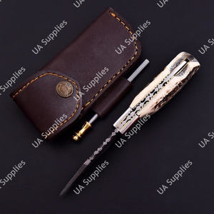 Mejor Cuchillo Plegable de Damasco Forjado a Mano con Patrón Retorcido y Mango de Cuerno de Ciervo, Plegable para Supervivencia, Caza, Camping, EDC - Product Image 3