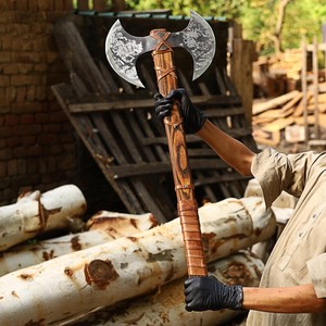 Hacha Vikinga de Doble Cabeza Forjada a Mano Personalizada para Camping y Caza al Aire Libre, Acero de Damasco, Mango de Madera de Palisandro, OEM ODM, Venta al por Mayor Disponible, ¡Oferta Caliente! - Product Image 1