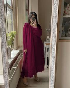 Robe traditionnelle pour femmes en georgette, longueur cheville, avec broderie, coupe classique, pour Diwali, style Inde Pakistan, toutes saisons - Product Image 3