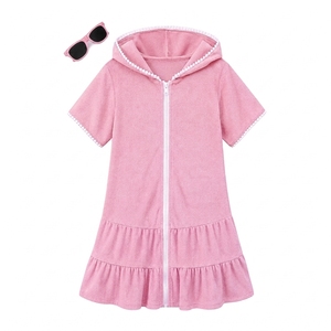 Nuevo Vestido de Baño con Capucha para Niñas, 100% Poliéster, Bonito, Sin Mangas, con Cierre Frontal, Dobladillo con Volantes, Secado Rápido, Mini Vestido de Playa o Piscina, Etiqueta Personalizada - Product Image 3
