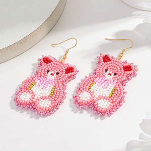 New Women Handmade Pink Teddy <b>Bear</b> Seed Bead Dangle Valentine Day <b>Cute</b> Statement Jewelry for Romantic Casual Wear BY MULTI CRAFT - Product Image 3