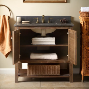 Unique Vintage 36" Dark Brown Solid Wood Classic <b>Floor</b> Mounted Single Vanity Premium <b>Bathroom</b> <b>Cabinet</b> with Vintage Charm - Product Image 2
