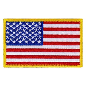 Parche Bordado con la Bandera Americana, Rectangular, Termoadhesivo, con Borde Amarillo, para Decoración de Ropa - Product Image 1