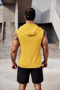 Chaleco Deportivo Amarillo sin Mangas con Capucha y Cierre para Hombre, de Secado Rápido - Product Image 4