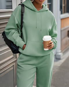 Mint Green Women Hoodie and Jogger Set Solid Color Two Piece Tracksuit Casual Lounge Outfit - Product Image 2