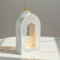 Décorations de Ramadan 2027 pour la maison, design lune et mosquée, lanternes élégantes et modernes en métal, fer et verre, faites à la main, pour hôtel