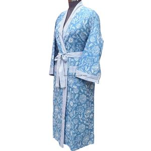 Casual Lightweight Soft Knitted Cotton Eco-Friendly Kimono Robe for Women Free Size Floral Printed Front <b>Dressing</b> <b>Gown</b> Home - Product Image 2