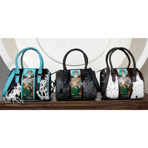 2026 Fashionable Hand <b>Tooled</b> Genuine Cowhide <b>Leather</b> Duffel Bag Cactus Pattern Hair On <b>Leather</b> Vintage Weekender Bag for Unisex - Product Image 1