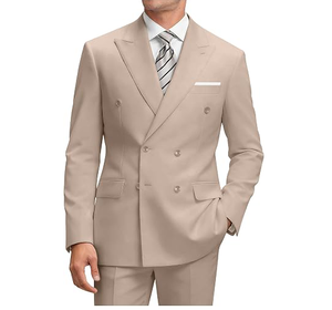Traje de Hombre de Pana Beige con Cuello Mao y Abotonadura Sencilla, Estilo Británico, Transpirable, Antiarrugas, para Negocios, Corte Regular, Tejido - Product Image 1
