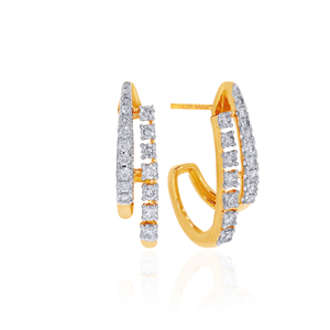 Premium Statement Gold Tone Hoop Earrings with Multi <b>Row</b> Sparkling Crystal Stones and Modern Geometric Design - Product Image 2