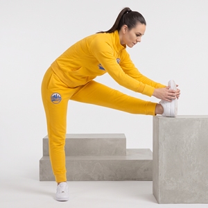 Ensemble de survêtement en molleton jaune personnalisé pour femme, sweat-shirt à col haut et fermeture éclair intégrale, pantalon de jogging à taille élastique, tenue de sport deux pièces - Product Image 2