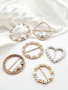 Sangam Textiles Fashion Decorative Metal Scalloped Buckle Rhinestone <b>Pearl</b> Button Clasp for Scarf <b>Belt</b> Shoes Four Seasons - Product Image 1